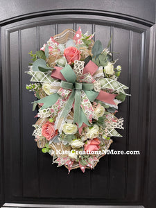 Spring Floral Swag, Rose Easter Front Door Decoration, KatsCreationsNMore