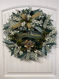 Merry Christmas Banner Wreath, Evergreen Winter Front Door Decor, KatsCreationsNMore