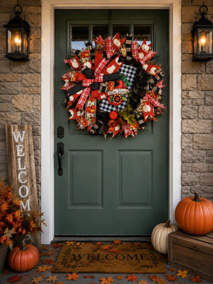 Fall Pumpkin Wreath, Autumn Thyme Crow Front Door Decor