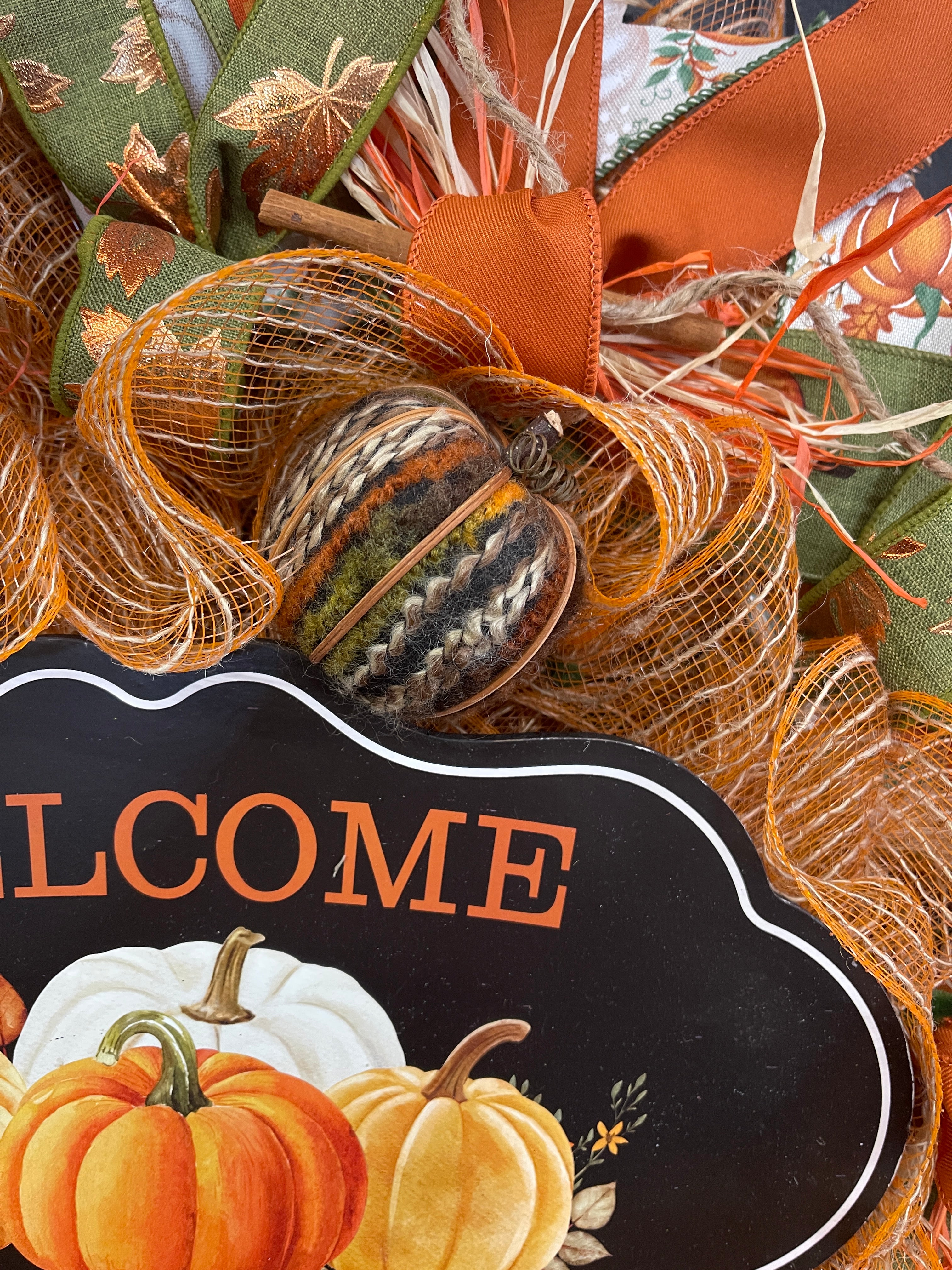 Welcome to Our Home Fall Pumpkin Wreath – Handmade Autumn Front Door Décor with Pumpkins, Cinnamon Sticks, Raffia & Rustic Ribbons, KatsCreationsNMore