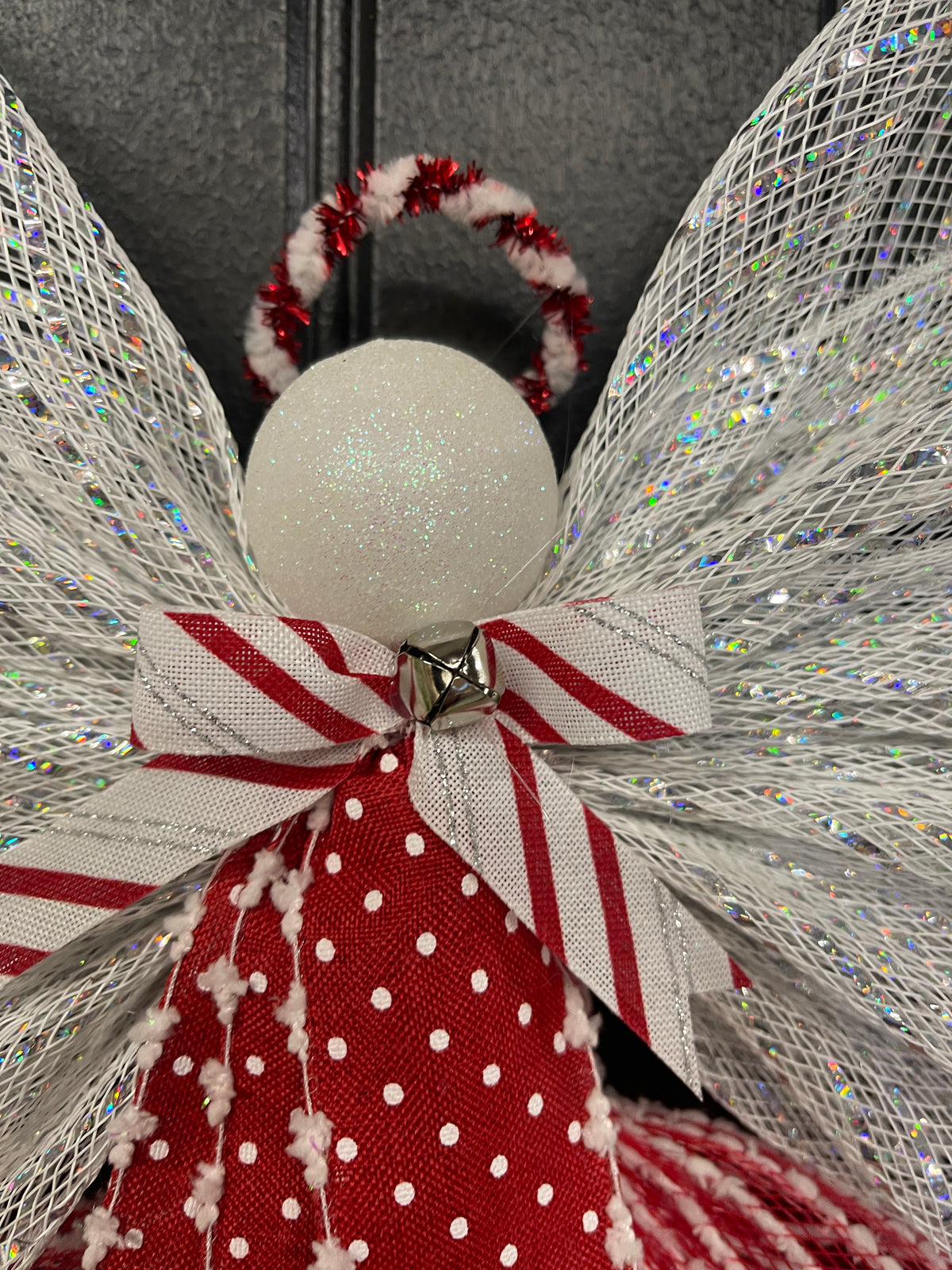 Peppermint Christmas Angel Tree Topper, Holiday Guardian Angel Wreath, Graveside Memorial, KatsCreationsNMore