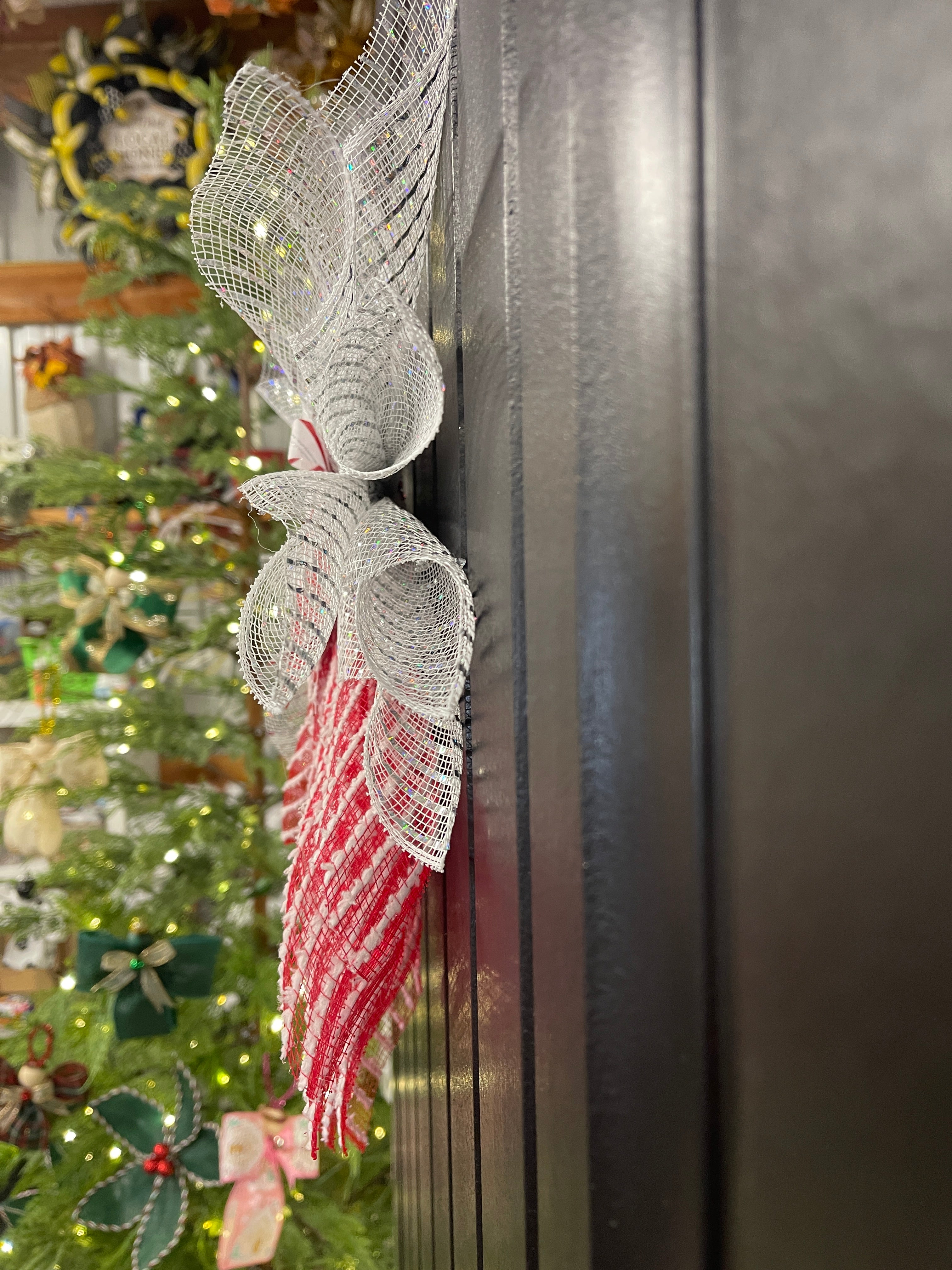 Peppermint Christmas Angel Tree Topper, Holiday Guardian Angel Wreath, Graveside Memorial, KatsCreationsNMore