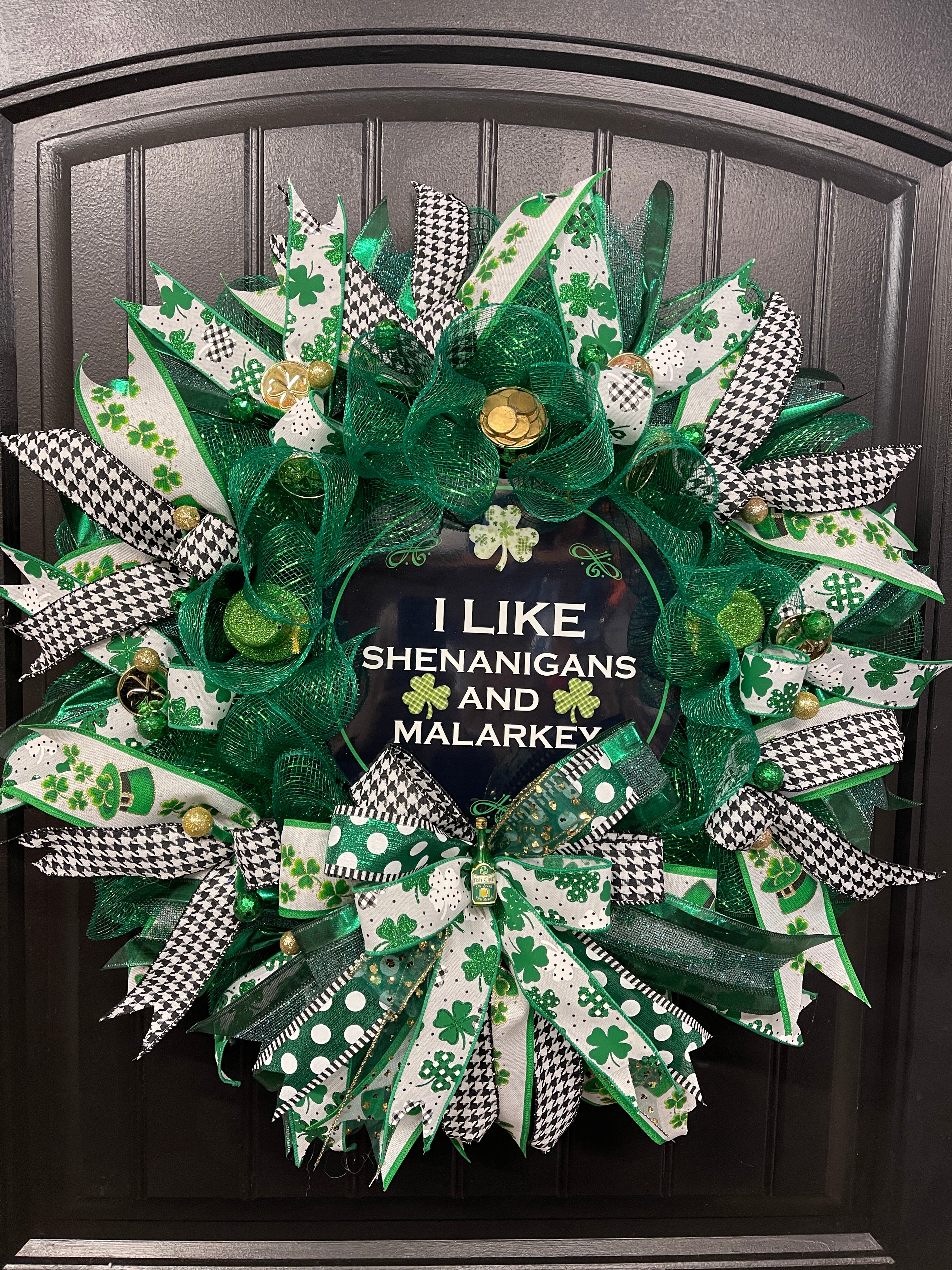 I Like Shenanigans and Malarkey St Patrick’s Wreath, Luck of the Irish Front Door Decor, KatsCreationsNMore