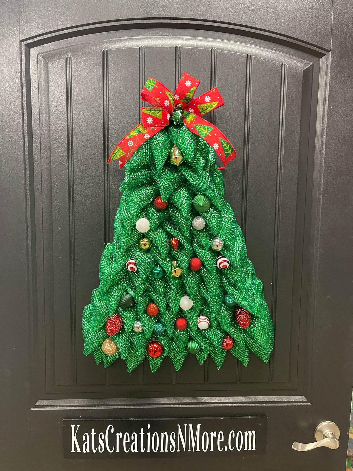 Traditional Christmas Tree Wreath, Holiday Front Door Decor, KatsCreationsNMore