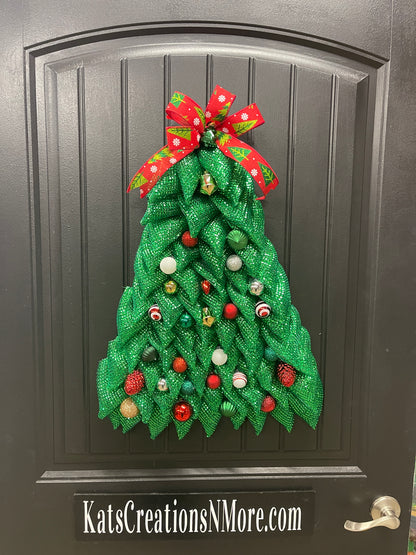 Traditional Christmas Tree Wreath, Holiday Front Door Decor, KatsCreationsNMore