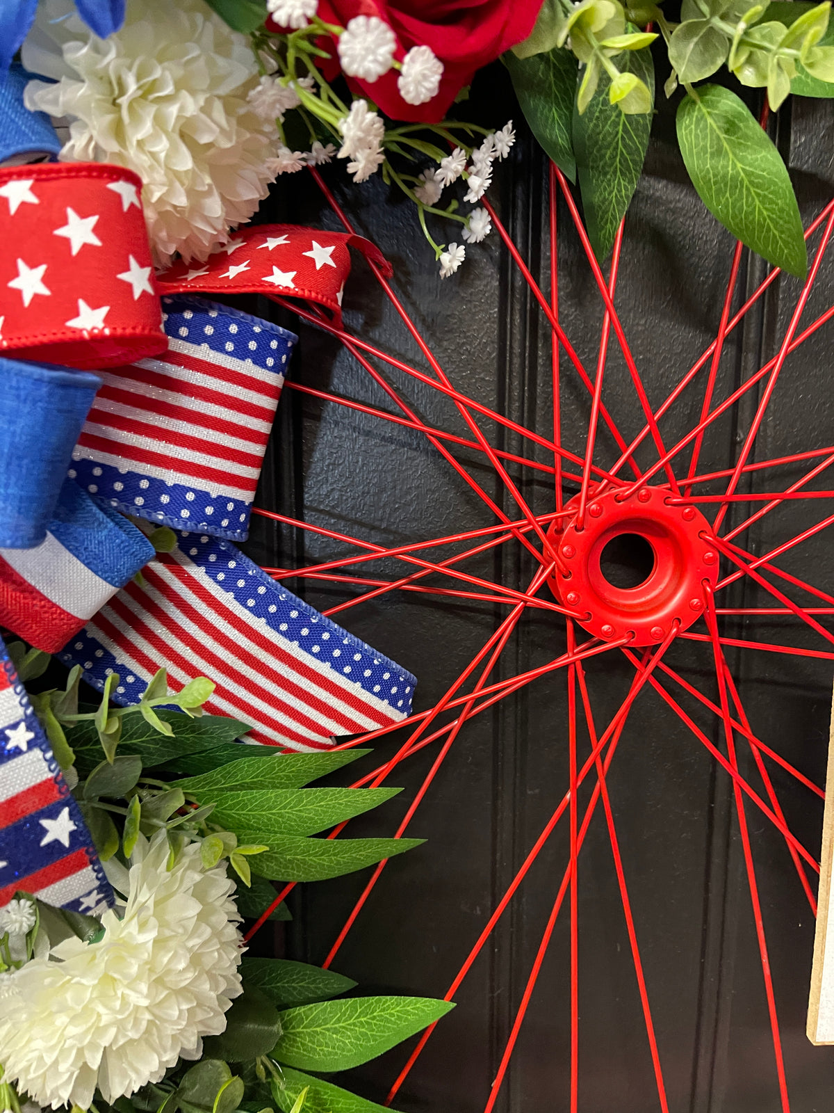 Patriotic Bike Wheel Wreath, Americana Front Door Decor, United States 1776 Wreath, Rustic Farmhouse Patriotic Decor, Memorial Day July 4th Wreath