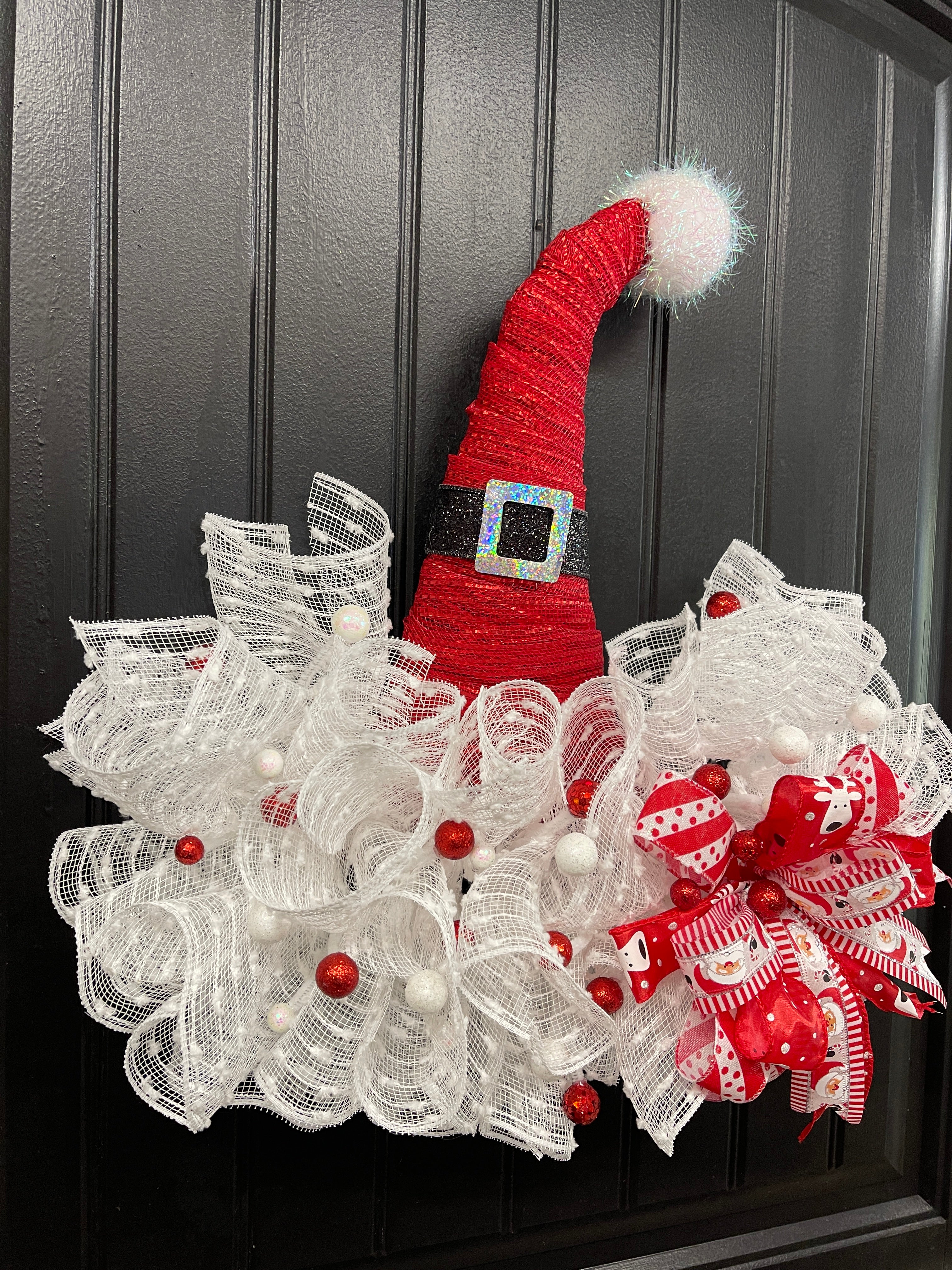 Santa’s Hat Wreath, Christmas Front Door Decor, KatsCreationsNMore