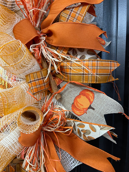 Pumpkin Fallelujah Wreath with Cinnamon Sticks – Cozy Farmhouse Autumn Door Décor, KatsCreationsNMore