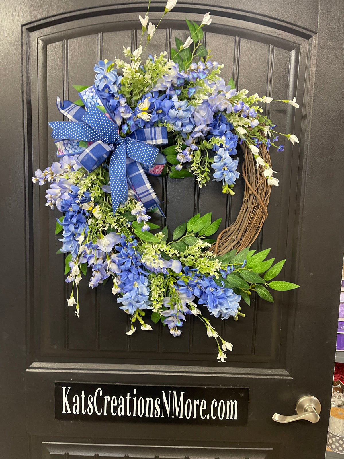 Spring Blue Hyacinth and Wisteria Grapevine Wreath, Mothers Day, Gift for Her, KatsCreationsNMore