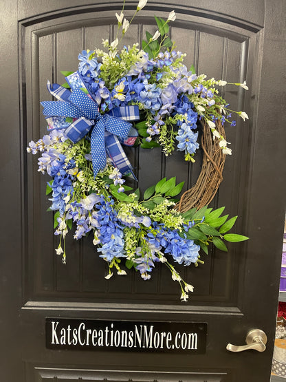 Spring Blue Hyacinth and Wisteria Grapevine Wreath, Mothers Day, Gift for Her, KatsCreationsNMore