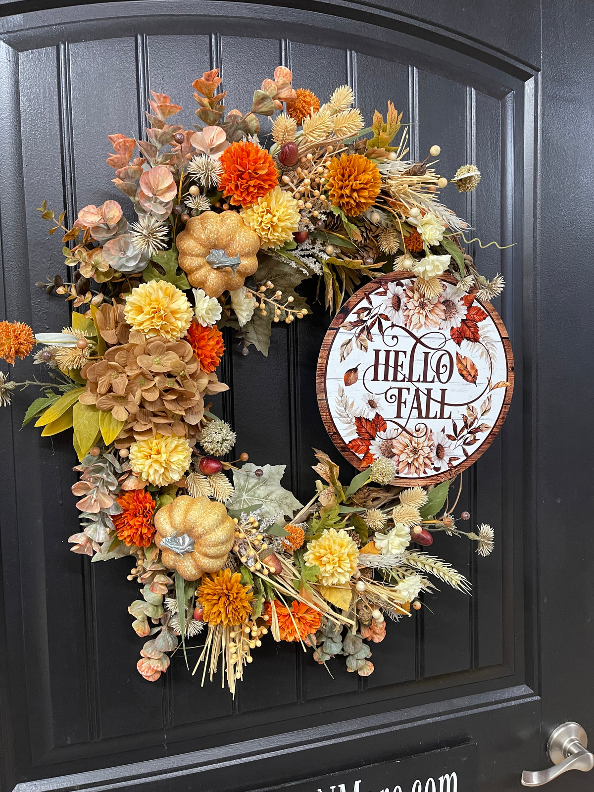 Fall Pumpkin & Floral Grapevine Wreath – Warm Autumn Harvest Door Decor, KatsCreationsNMore