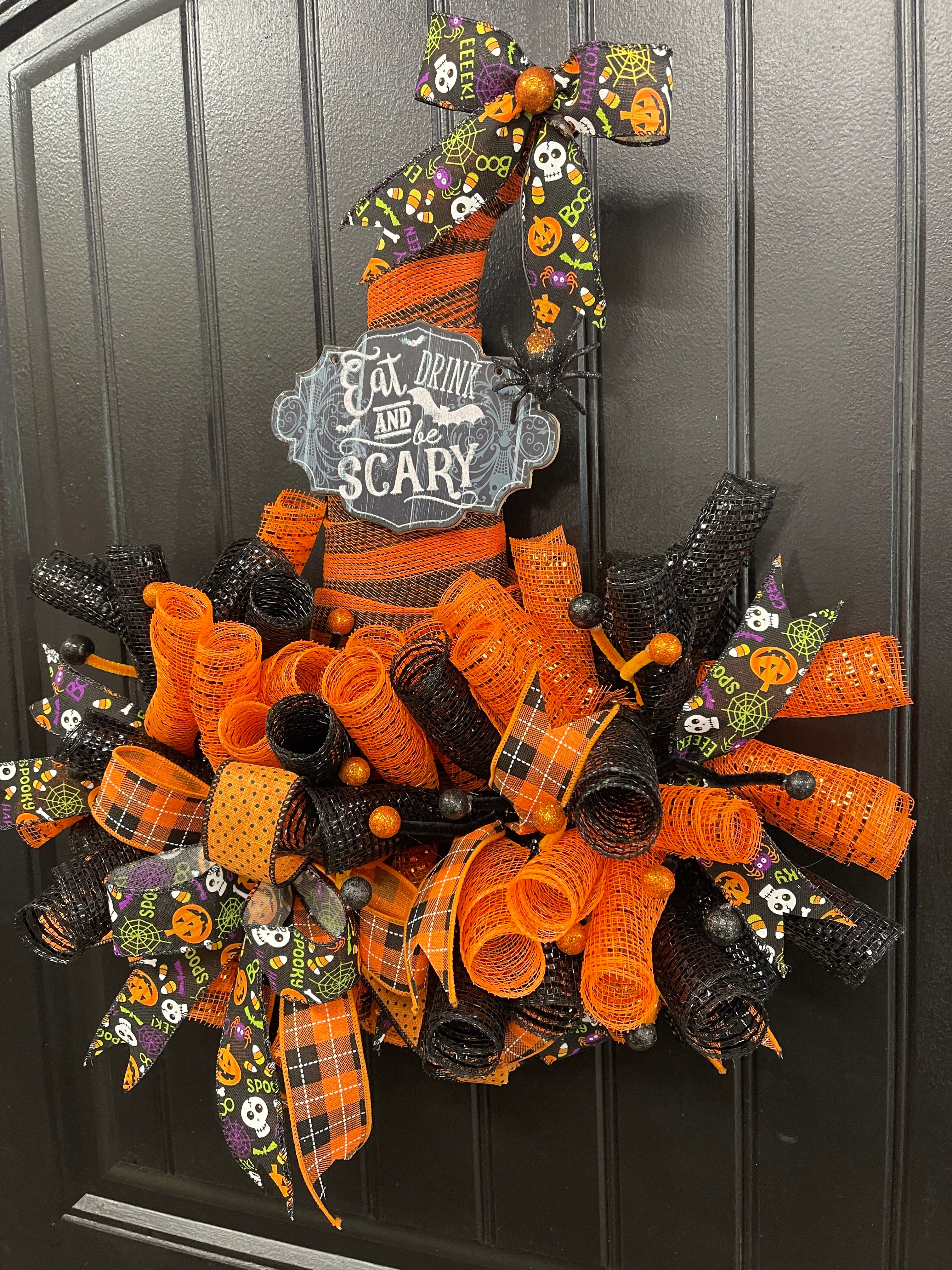 Halloween Witch Hat Wreath, Eat Drink and Be Merry by KatsCreationsNMore