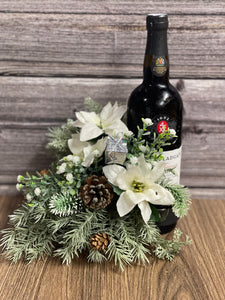 Christmas Floral Bottle Bouquet, Poinsettia and Pine Winter Hostess Gift, KatsCreationsNMore