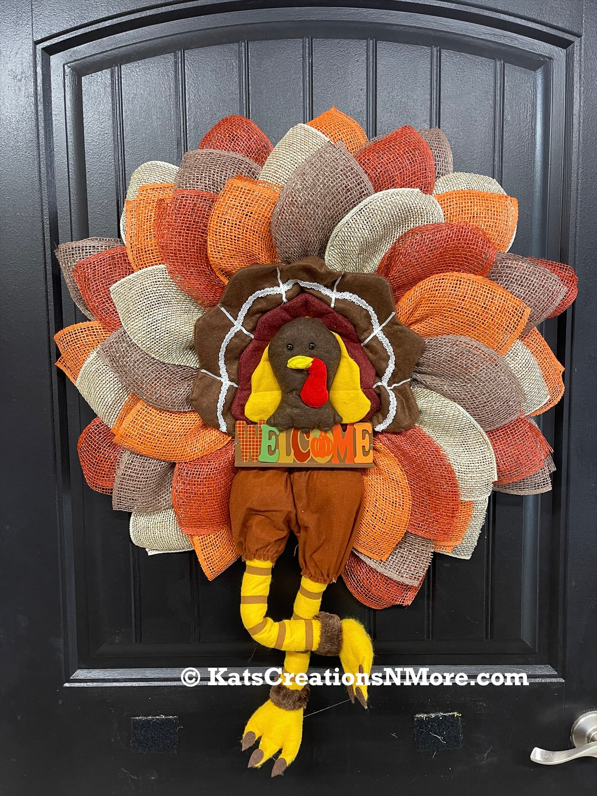 Storm Door Turkey Wreath – Flat Mesh Fall Door Decor with Welcome Sign – Thanksgiving Front Door Decoration by KatsCreationsNMore