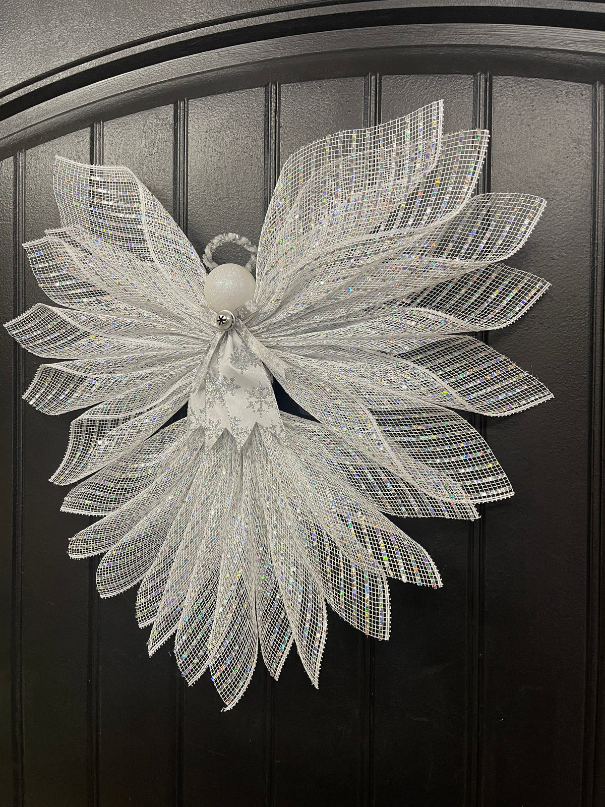 White Iridescent Christmas Angel Tree Topper, Holiday Guardian Angel Wall Decor, Graveside Memorial, KatsCreationsNMore