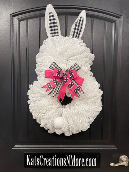 White Bunny Rabbit 2 Ways Wreath for Front Door, Spring Easter Everyday Decoration, KatsCreationsNMore