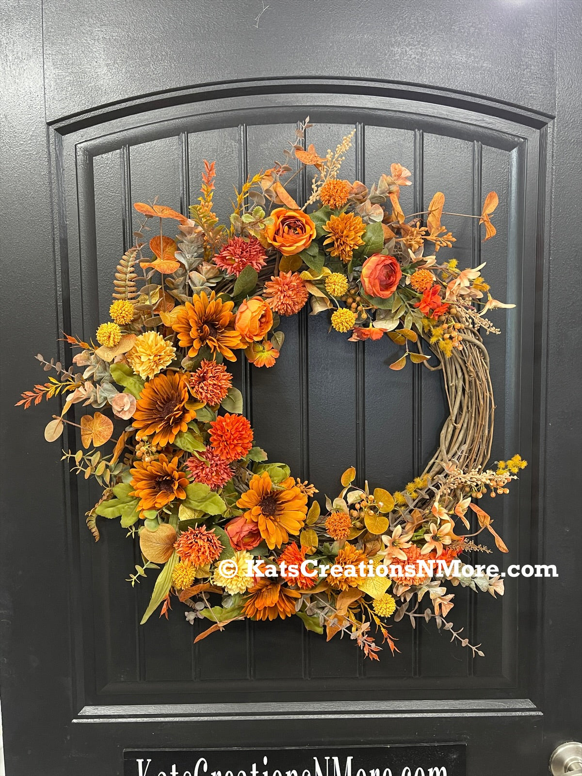 Fall Floral Grapevine, Autumn Front Door Crescent Wreath, KatsCreationsNMore