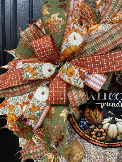 Rustic Welcome Friends Fall Pumpkin Wreath by KatsCreationsNMore