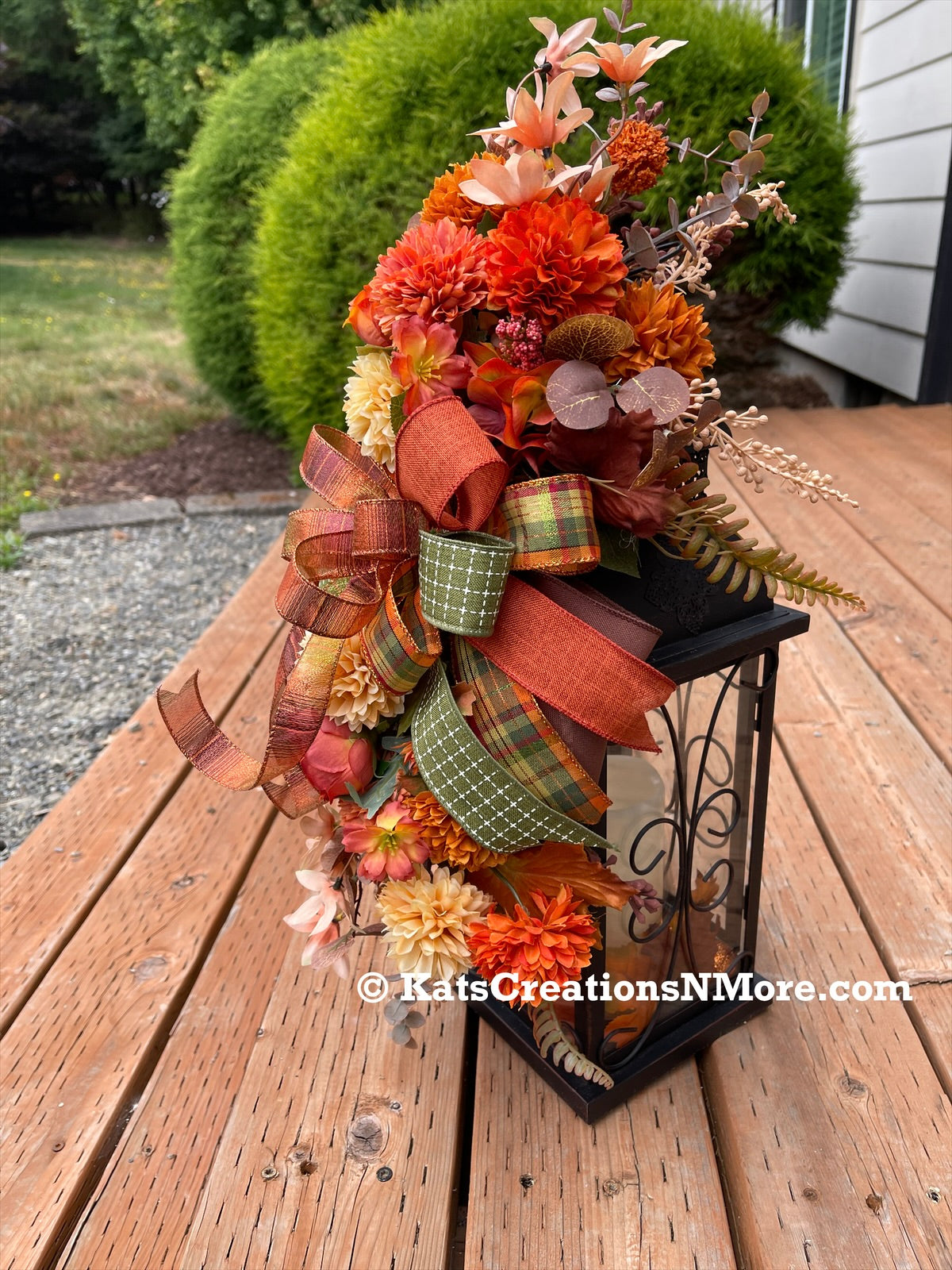 Fall Floral Lantern Swag, Autumn Table Centerpiece, KatsCreationsNMore