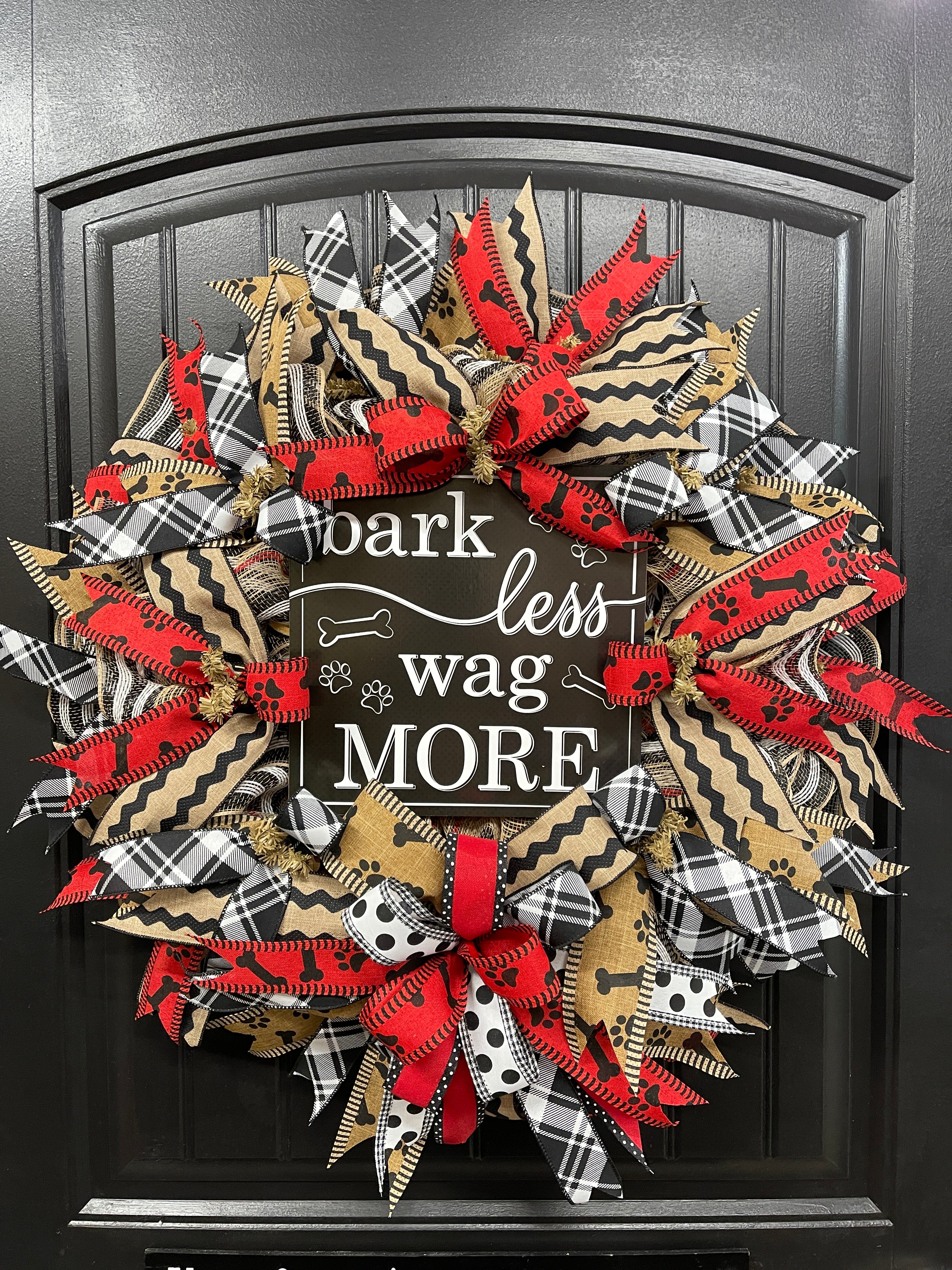 Dog Lover Wreath, Bark Less Wag More, Front Door Decor, KatsCreationsNMore