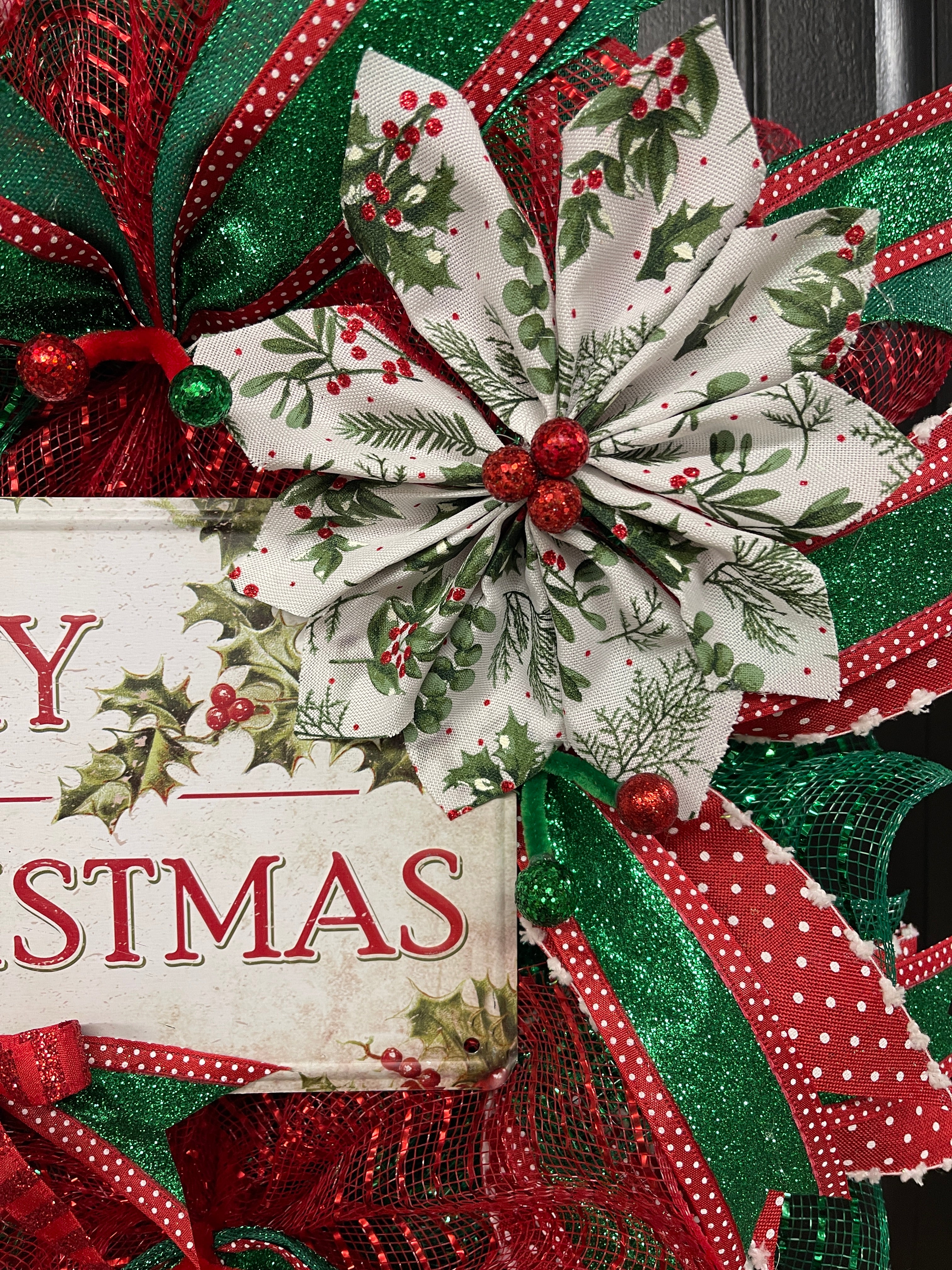 Merry Christmas Classic Deco Mesh Wreath — 25” Storm Door Friendly Holiday Door Décor | KatsCreationsNMore