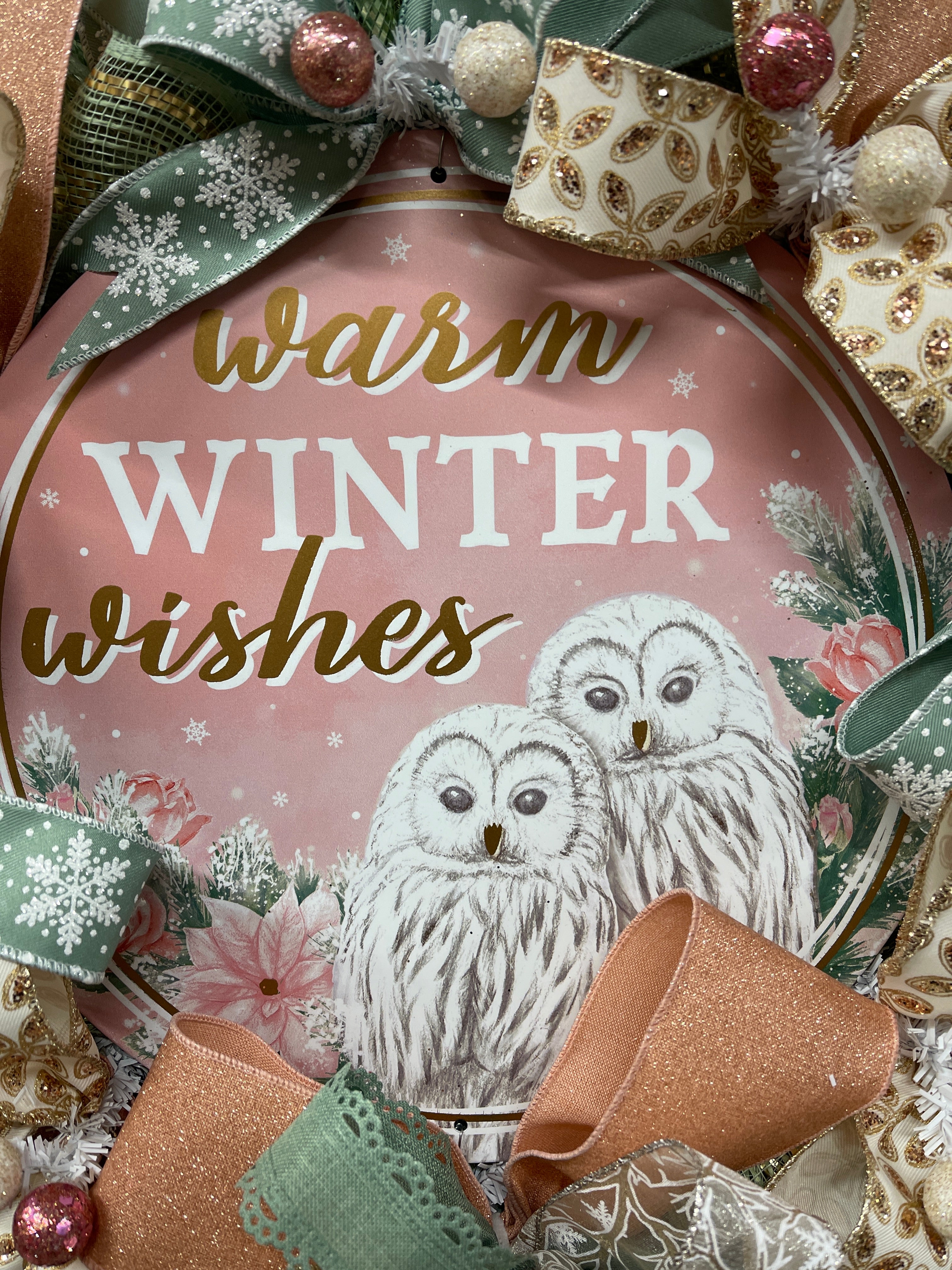 Winter Snow Owl Wreath for Front Door by KatsCreationsNMore