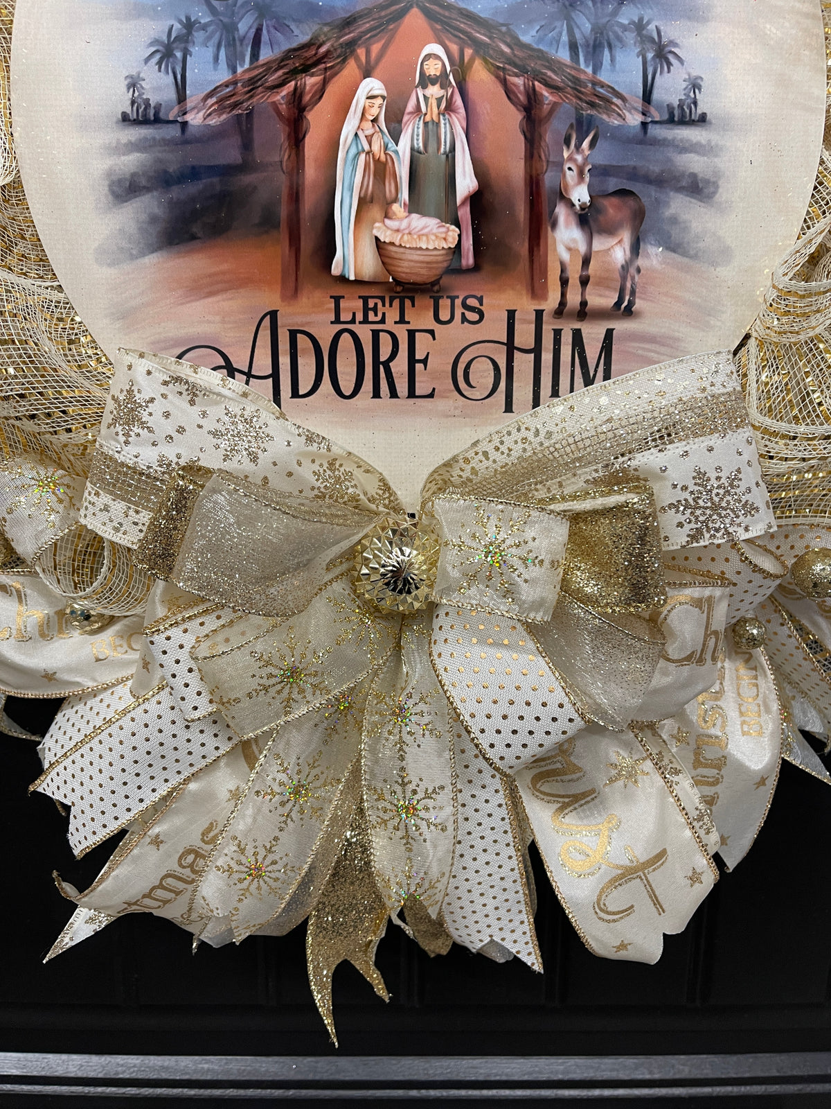 O Come Let Is Adore Him Christmas Wreath, Religious Front Door Winter Decor, Gift for Pastor, KatsCreationsNMore