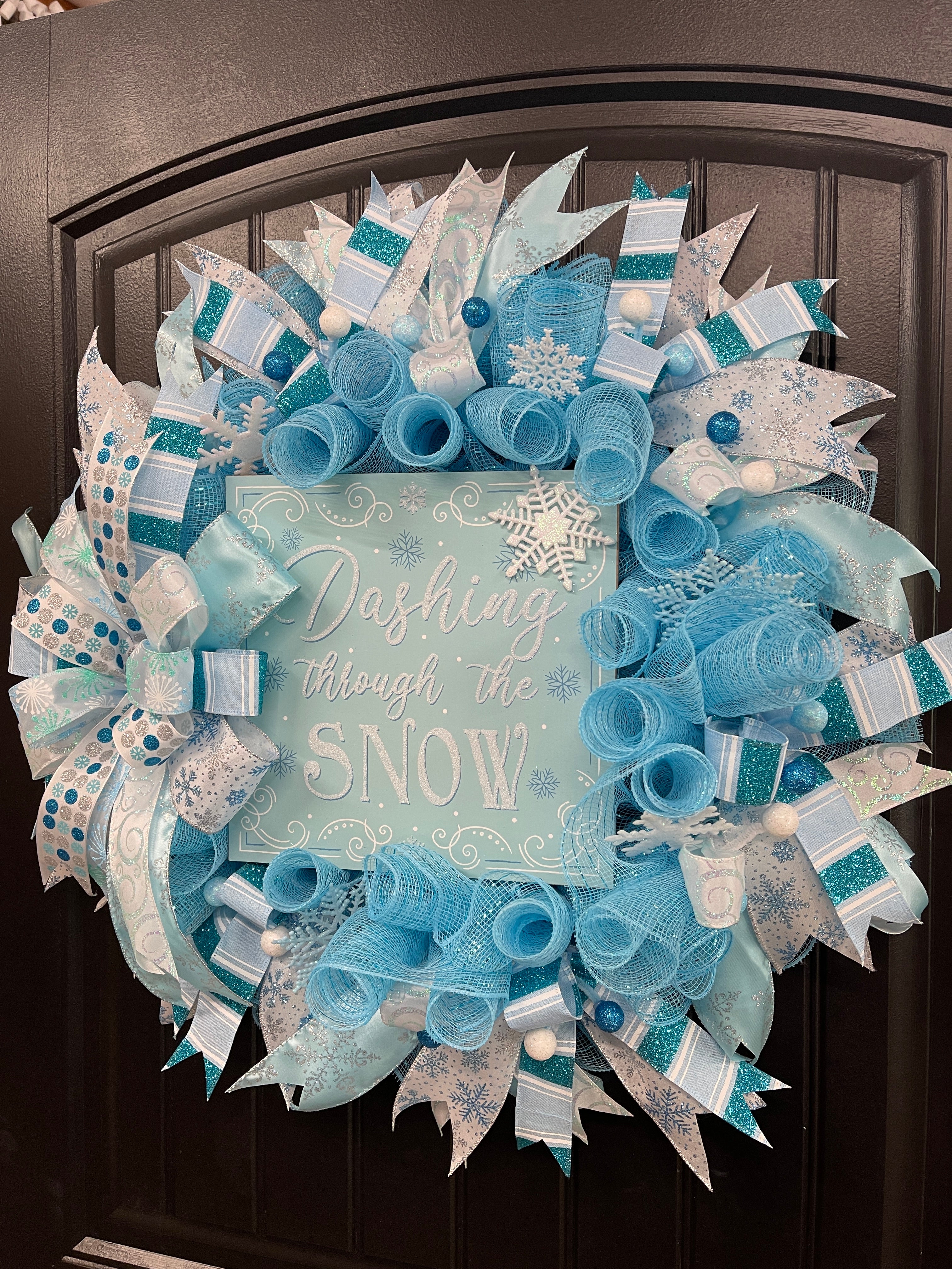 Dashing Through The Snow Christmas Wreath, Seasonal Holiday Winter Front Door Decor, KatsCreationsNMore