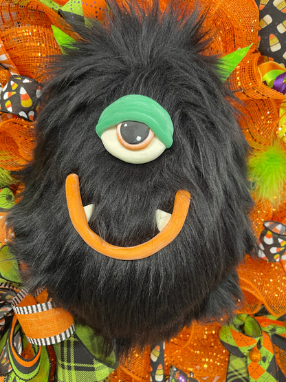 Halloween Monster Candy Corn Sucker Wreath, Seasonal Holiday Front Door Decor, KatsCreationsNMore