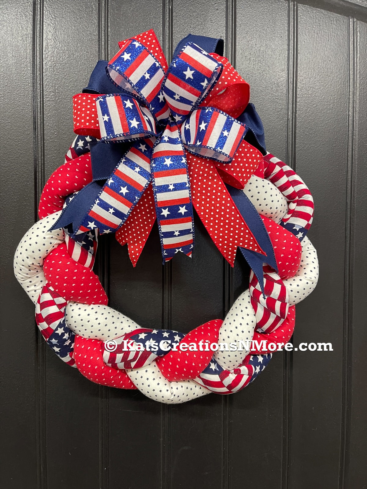 Fabric Braided Patriotic Wreath, Storm Door Home Decor, KatsCreationsNMore
