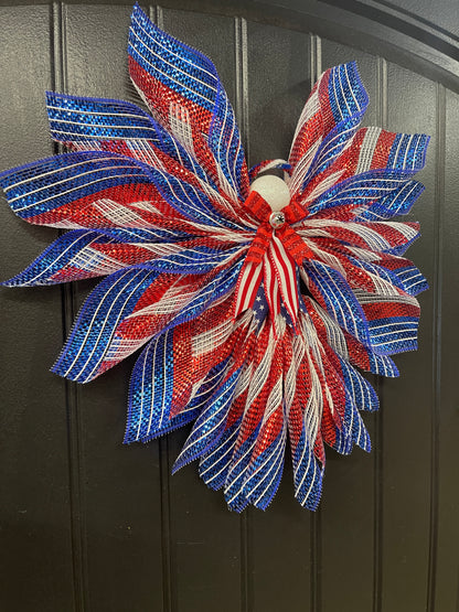 Liberty Patriotic Limited Edition Deco Mesh Angel Tree Topper, America’s 250th Birthday Celebration Front Door Decor, KatsCreationsNMore