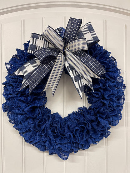 Primitive Country Burlap Wreath, Patriotic Holiday Front Door Decor, Everyday Wreath for Front Door, KatsCreationsNMore