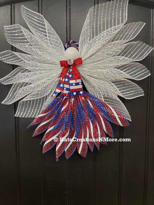 Limited Edition Patriotic Angel – America 250th Anniversary Decor, Liberty Angel Wreath Attachment, Red White Blue Deco Mesh Angel, 4th of July Door Decor, Faith Limited Edition Angel, KatsCreationsNMore