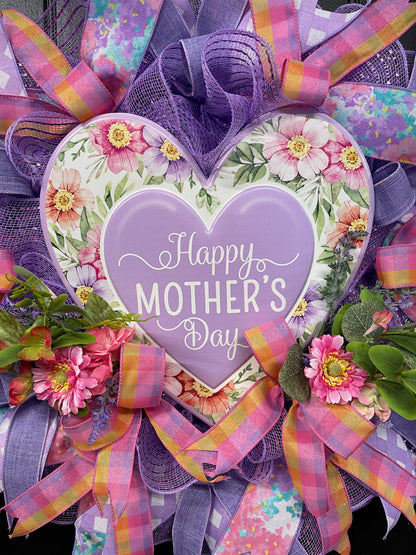 Purple Floral Happy Mother’s Day Wreath, Gift for Mom, KatsCreationsNMore