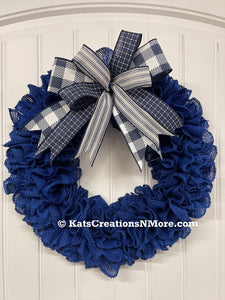 Primitive Country Burlap Wreath, Patriotic Holiday Front Door Decor, Everyday Wreath for Front Door, KatsCreationsNMore