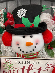 Snowman Mistletoe Christmas Wreath, Winter Seasonal Holiday Front Door Decor, KatsCreationsNMore