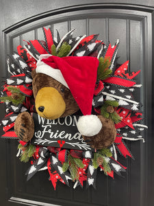 Beary Christmas Welcome Wreath, Mountain Cabin Decor, KatsCreationsNMore