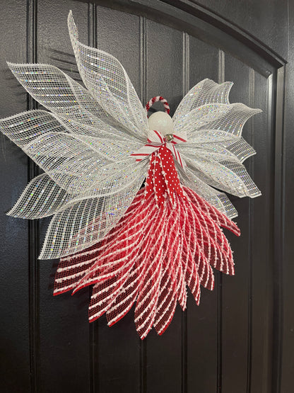 Peppermint Christmas Angel Tree Topper, Holiday Guardian Angel Wreath, Graveside Memorial, KatsCreationsNMore