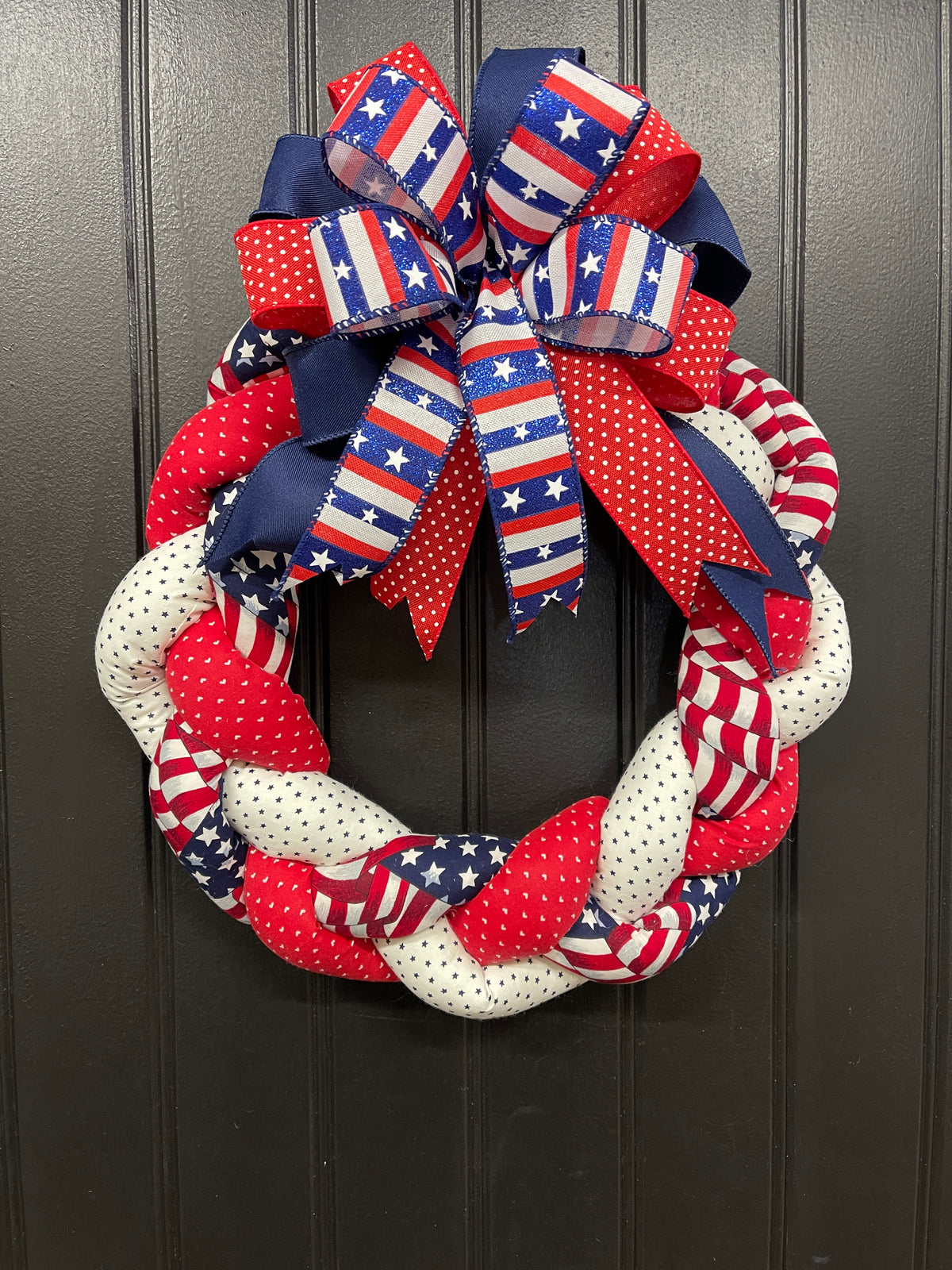 Fabric Braided Patriotic Wreath, Storm Door Home Decor, KatsCreationsNMore