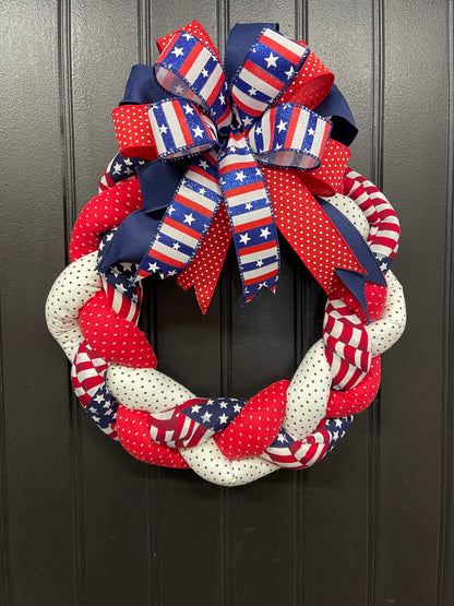 Fabric Braided Patriotic Wreath, Storm Door Home Decor, KatsCreationsNMore