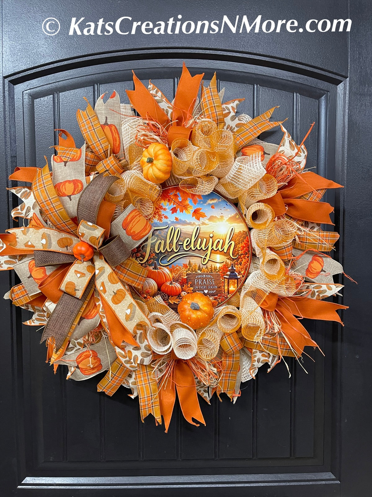 Pumpkin Fallelujah Wreath with Cinnamon Sticks – Cozy Farmhouse Autumn Door Décor, KatsCreationsNMore