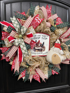 Up on the Coop Top Christmas Chicken Wreath, Farmhouse Country Xmas Front Door Decor, KatsCreationsNMore