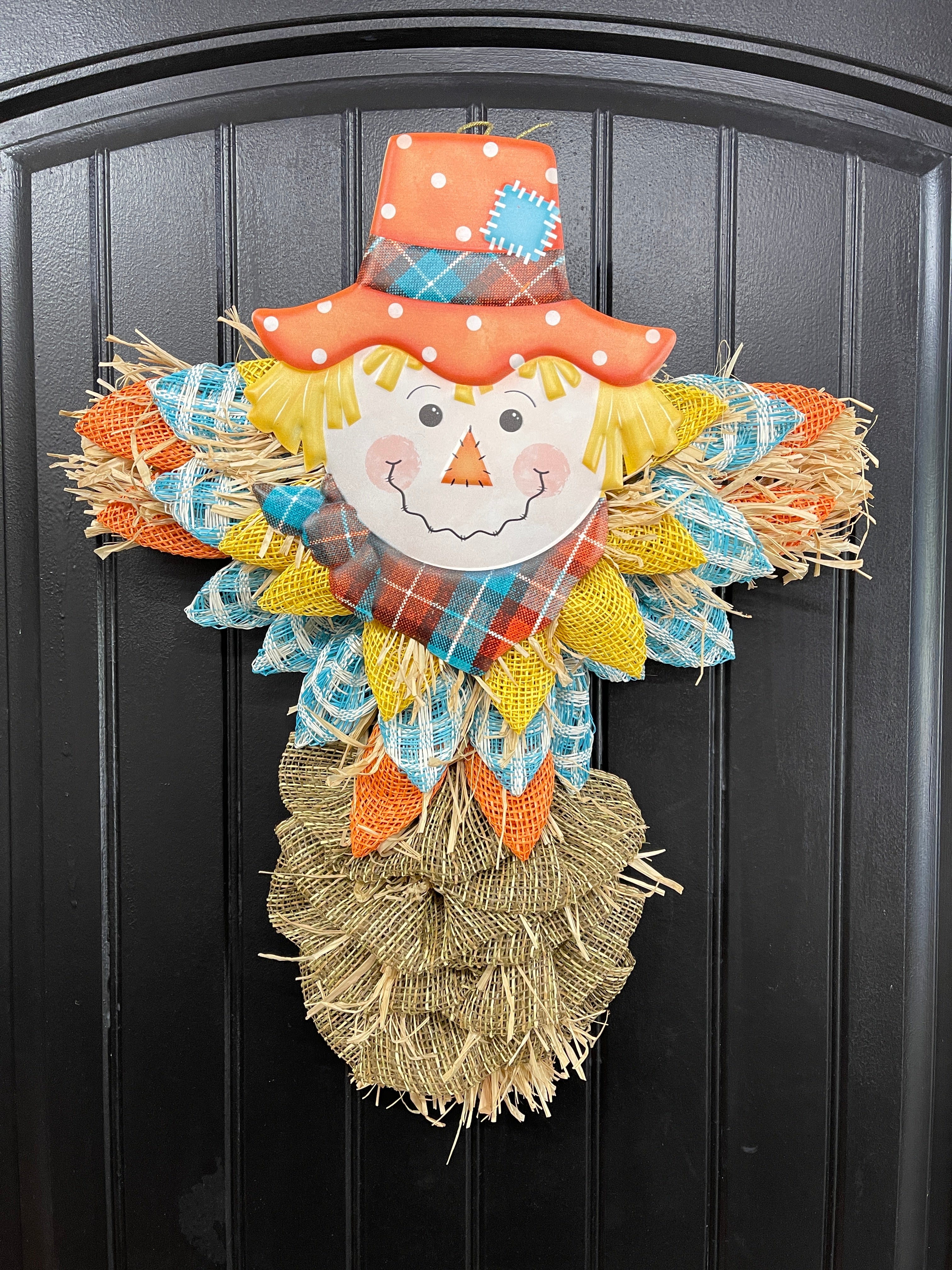 Rustic Raffia Scarecrow Wreath by KatsCreationsNMore