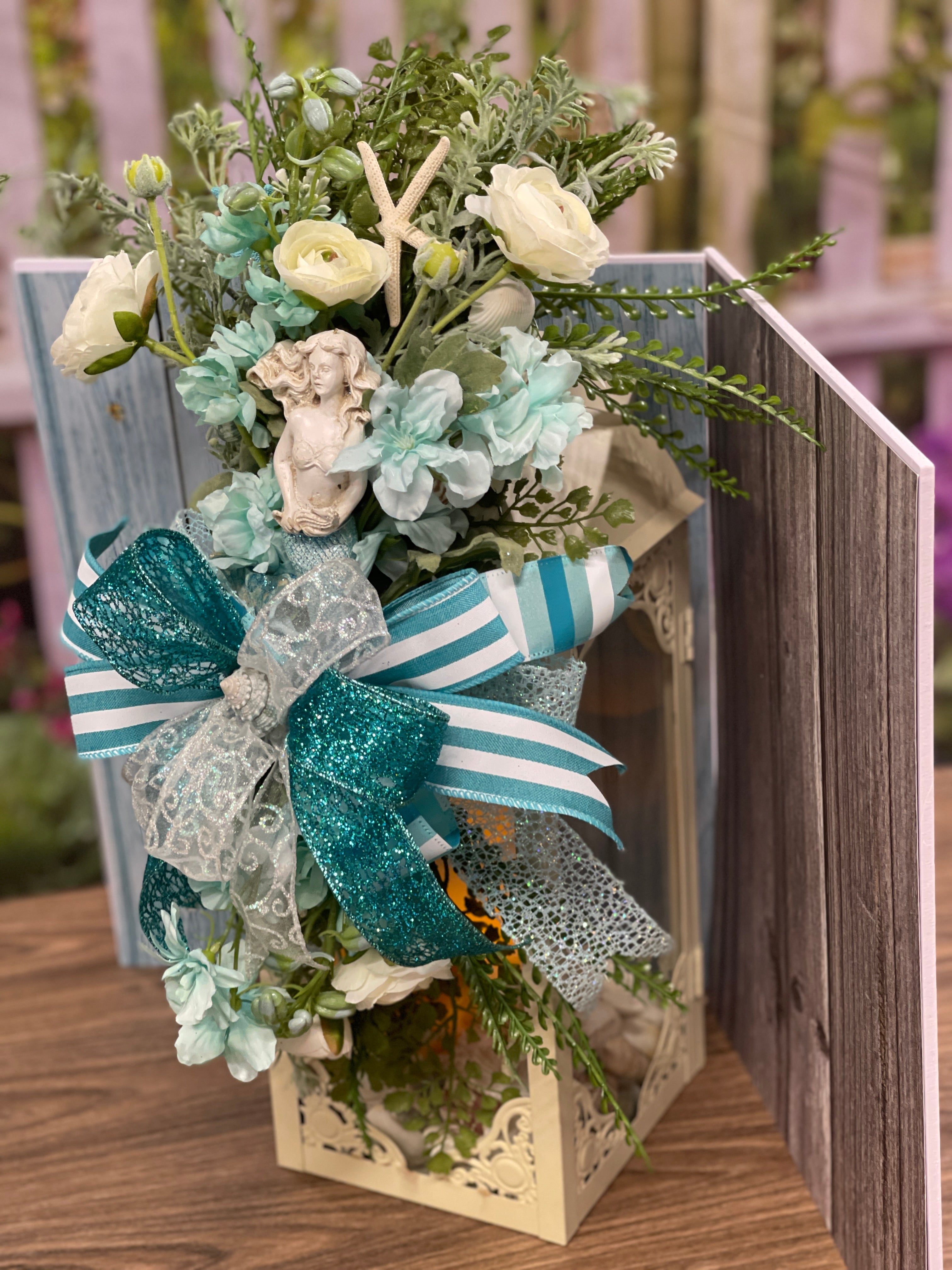 Mermaid Beach Lantern Swag, Ocean Cottage Home Decor, KatsCreationsNMore