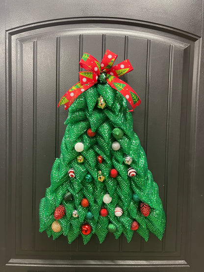 Traditional Christmas Tree Wreath, Holiday Front Door Decor, KatsCreationsNMore