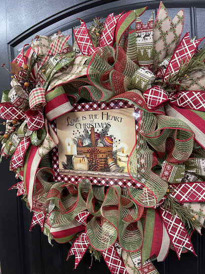 Country Christmas Wreath Love Is The Heart Of Christmas Decor by KatsCreationsNMore