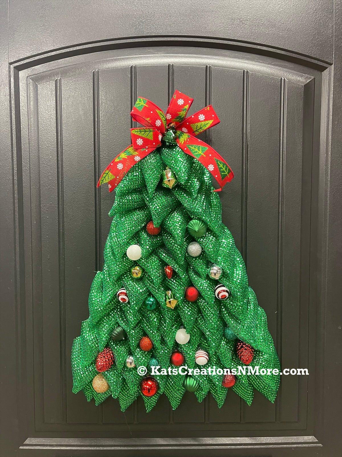 Traditional Christmas Tree Wreath, Holiday Front Door Decor, KatsCreationsNMore