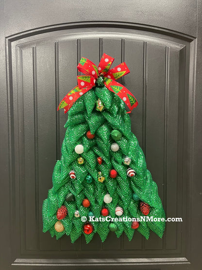 Traditional Christmas Tree Wreath, Holiday Front Door Decor, KatsCreationsNMore