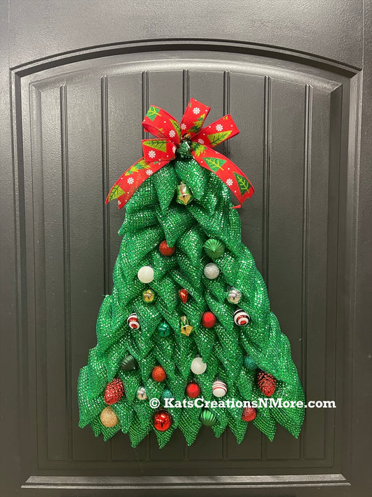 Traditional Christmas Tree Wreath, Holiday Front Door Decor, KatsCreationsNMore