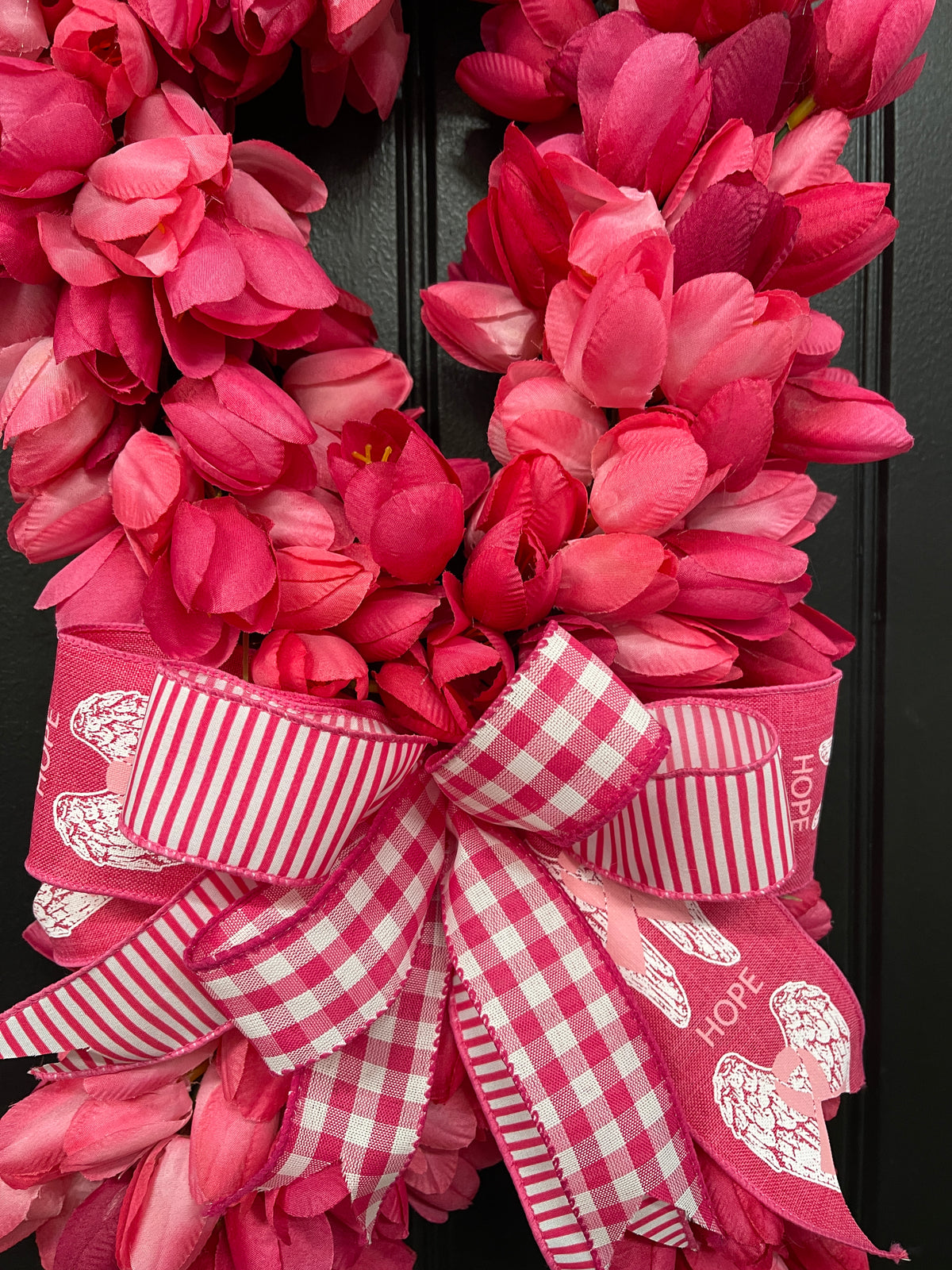 Breast Cancer Tulip Awareness Ribbon Wreath, KatsCreationsNMore